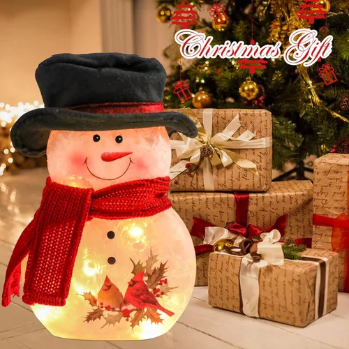 Miniatura 3 de Yinns Lámpara de muñeco de nieve de Navidad iluminada, decoración de muñeco de nieve con luz LED de cristal pintada a mano, decoraciones de Navidad