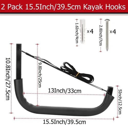 Miniatura 2 de Ganchos de almacenamiento para kayak, estante de almacenamiento de tabla de remo de montaje en pared de 15.5 pulgadas, colgador de tabla de surf