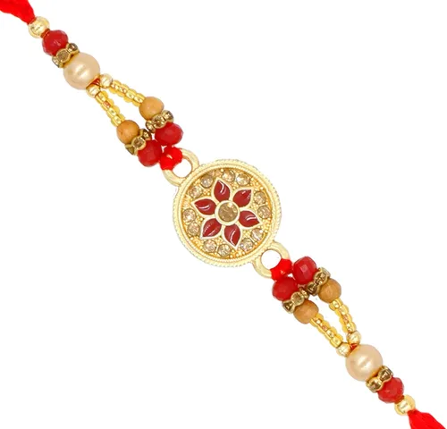 Kundan Rakhi de alta calidad para hermano multicolor, hermoso y de diseño, hilo Raksha Bandhan Rakhi para amar hermano Bhai RURAKH0036, Metal, Sin