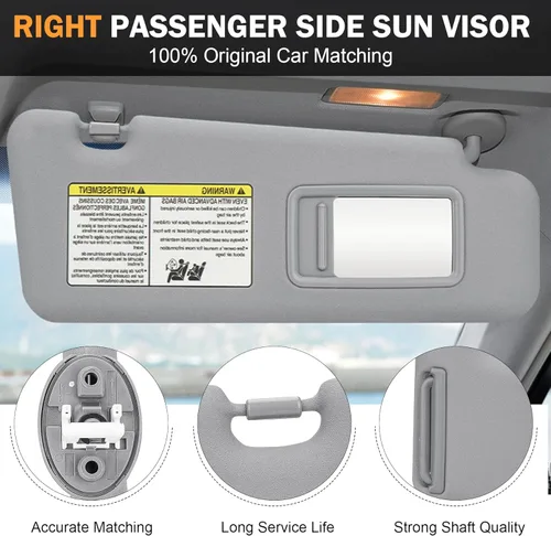 Miniatura 2 de TadaMark Visera solar derecha del lado del pasajero para Toyota Highlander 2008 2009 2010 2011 2012 2013 gris con luz de repuesto # 74320-0E050-B0