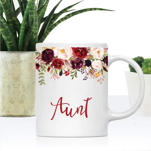 Miniatura 2 de Andaz Press Taza de té de cerámica para el día de la madre, regalo de 9.5 fl oz, otoño, marsala, flores burdeos, rosas, flores, tía, 1 paquete