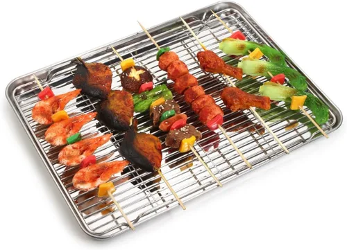 Miniatura 8 de Yododo - Juego de bandeja para hornear con estante de refrigeración (2 sartenes + 2 estanterías), bandeja para hornear galletas de acero inoxidable