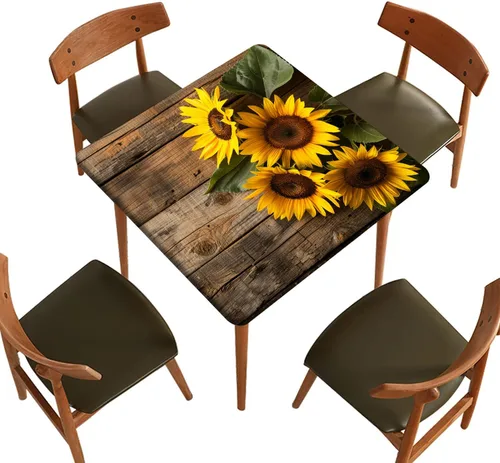 SongYi Mantel cuadrado ajustable con diseño floral, borde elástico de flor de madera, de poliéster, lavable, para decoración del hogar, para