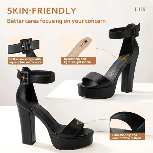 Miniatura 5 de IDIFU - Tacones de plataforma de 5pulgadas para mujer, sandalias Sabrina IN5 de tacón alto y grueso, correa de tobillo, zapatos sexis y elegantes