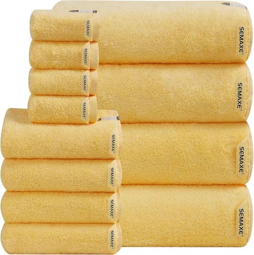 Miniatura 38 de SEMAXE - Juego de toallas de baño amarillas, 2 toallas de baño de lujo, 2 toallas de mano, 4 toallas faciales 100% algodón con bucles para colgar