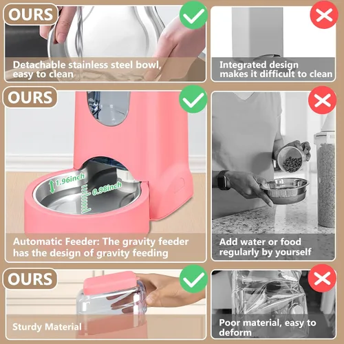 Miniatura 4 de Alimentador automático para gatos y dispensador de agua con cuenco de acero inoxidable, comedero y bebedero por gravedad para perros, adecuado