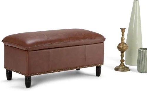 Miniatura 9 de SIMPLIHOME Emily - Otomana rectangular de almacenamiento rectangular de transición de 39 pulgadas de ancho en piel sintética vegana coñac