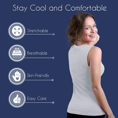 Miniatura 6 de Camiseta sin mangas para mujer - Algodón - Cuello alto, diseño de hombro completo