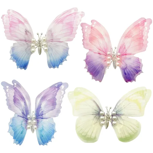 Miniatura 3 de Flying Butterfly - Pinzas para el cabello, 4 piezas grandes de organza 3D de metal plateado, alas móviles, accesorios de 4.3 pulgadas para mujeres