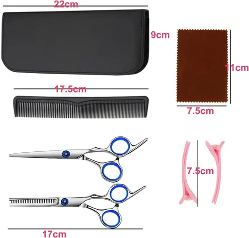 Miniatura 5 de JISTL Tijeras de corte de cabello, tijeras texturizadoras para adelgazar el cabello, tijeras de peluquería con anillo de dedo desmontable para Azul