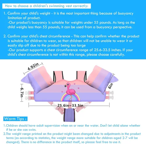 Miniatura 3 de Chriffer - Chaleco salvavidas para niños de 30 a 55 libras, flotadores con arnés de hombro con alas de brazo para niños y niñas de 2, 3, 4, 5, 6, 7