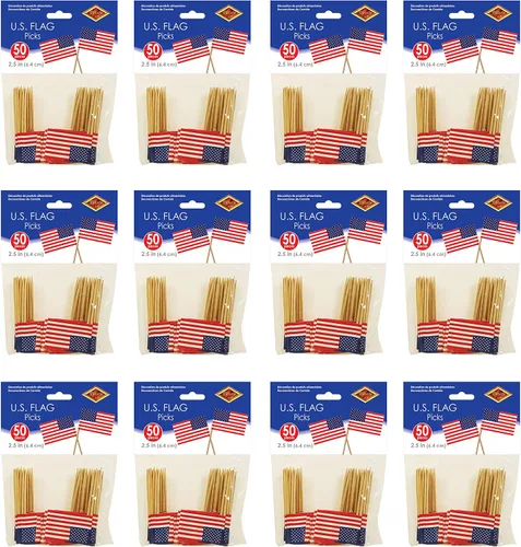 Miniatura 10 de Paquete de pinches con bandera estadouniense para fiestas (1 paquete de 50 unidades), Paquete de 1, Rojo/Blanco/Azul