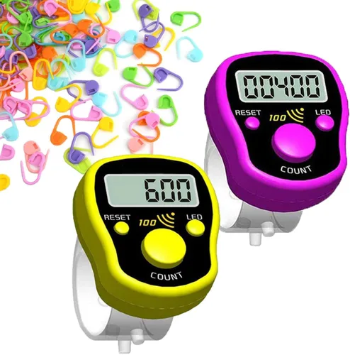 Miniatura 10 de Contador de dedo manual, clicker digital, paquete de 5 unidades, contador de puntadas para tejer, led, dígitos ajustables, pantalla LCD electrónica