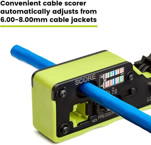 Miniatura 5 de trueCABLE - Herramienta de crimpado para paso a través de RJ45, crimpadora Ethernet todo en uno, cortador, pelacarga, funciona con conectores