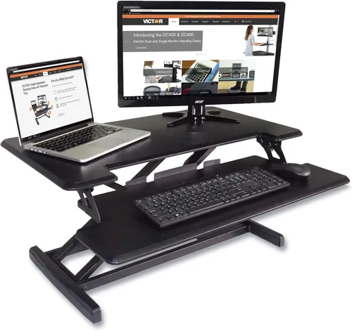 Victor DCX610 Escritorio de pie compacto de altura ajustable | Negro | Escritorio de 33 pulgadas de ancho para monitor dual y estación de trabajo