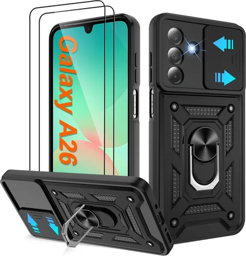 Miniatura 146 de ATUMP Funda para T-Mobile Revvl V Plus 5G con protector de pantalla HD con cubierta de cámara deslizante, soporte de anillo de rotación de 360° Negro