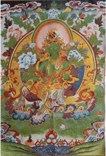 GEEYOU Bordado de seda tibetano Thangka budista Tara nueve grados Buddha Madre Tangka Yoga Budista Tapiz colgante de pared Arte de pared Decoración