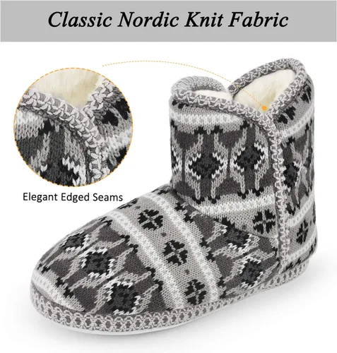 Miniatura 3 de DL Pantuflas tipo botín para mujer, de punto trenzado, lindas, de felpa de espuma viscoelástica, para interiores y botas de invierno
