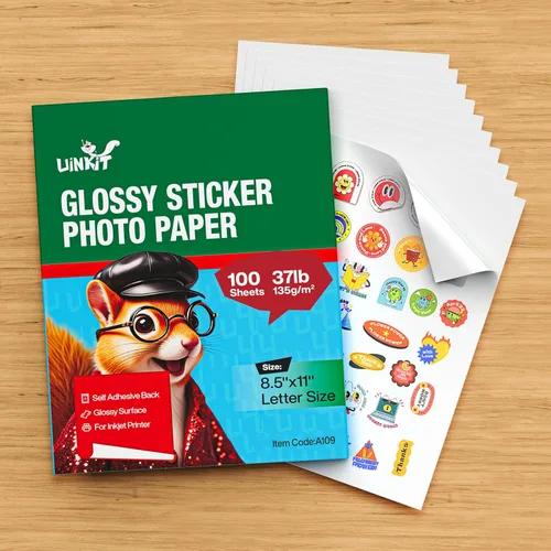 Miniatura 5 de Uinkit 100 hojas de papel fotográfico con etiquetas adhesivas brillantes imprimibles de 8.5 x 11 pulgadas, hoja completa de inyección de tinta