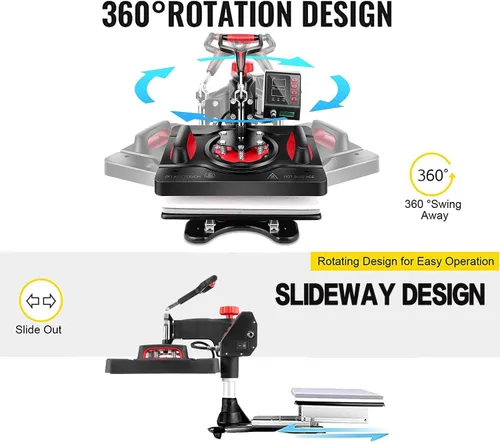 Miniatura 3 de WHUBEFY Máquina de prensa de calor mejorada para camisas de 15 x 12 pulgadas, máquina de prensa de camisetas de 360 grados, máquina de sublimación