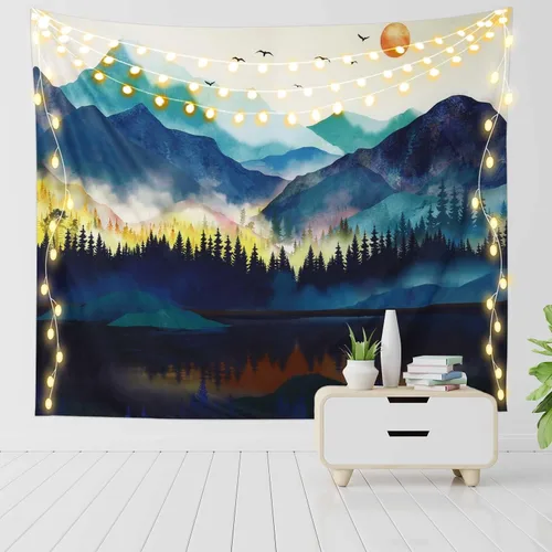 Miniatura 11 de RosieLily Tapiz de arte de pared, tapiz de naturaleza de montaña azul, 13 pulgadas de ancho x 51 pulgadas de alto, para decoración de pared