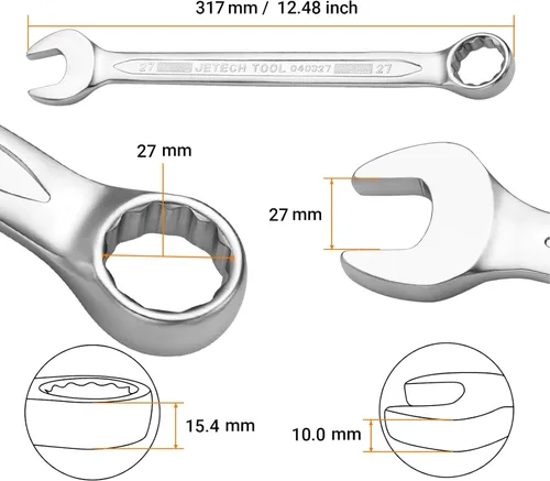 Miniatura 2 de Jetech Llave combinada de 27 mm - Llaves de grado industrial con diseño de 12 puntas, compensación de 15 grados, fabricadas con cromo vanadio