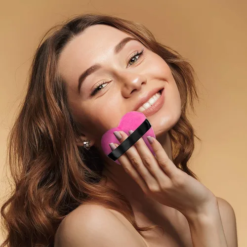 Miniatura 6 de OIIKI 4 esponjas de maquillaje, esponja de poliéster en polvo, esponjas, limpiador de licuadora, en forma de amor con correa, para cosméticos