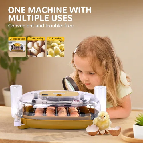 Miniatura 7 de Incubadora de 24 huevos con girador automático, asiento de termómetro y control de humedad, perfecta para incubar pollo, incluye vela de huevos