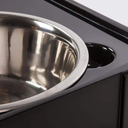 Miniatura 7 de Iris hermético Elevado alimentador de almacenamiento con 2 tazones de acero inoxidable., L, Negro