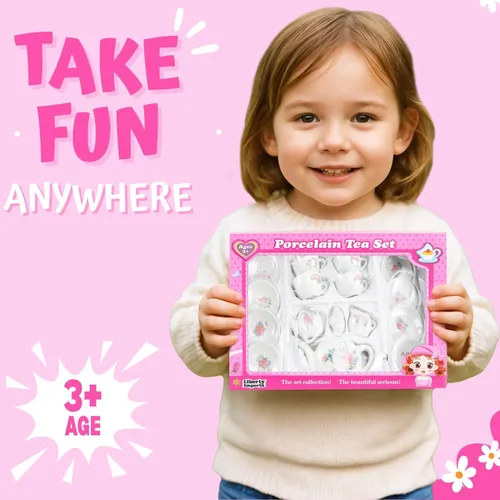 Miniatura 6 de Juego de té de cerámica de porcelana en miniatura floral de 17 piezas, juego de simulación para niños, juego de cocina pequeño, muñeca divertida