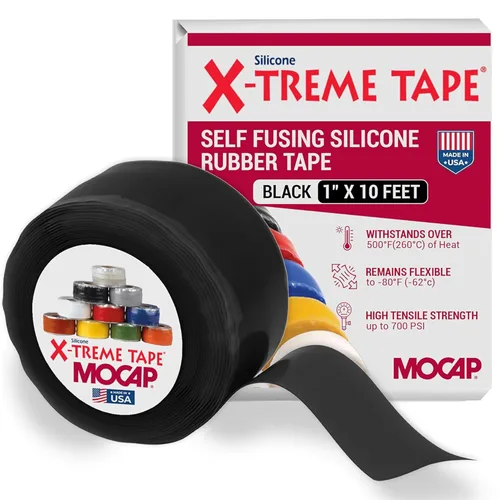 X-Treme Tape MOCAP Cinta Eléctrica de Servicio Pesado, Goma de Silicona Autofusible, Cinta Flexible Impermeable y Aislante, Eléctrica para Negro
