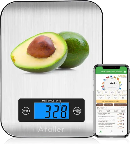 Báscula inteligente de alimentos con calculadora nutricional, aplicación para teléfono inteligente con seguimiento de 26 nutrientes, calorías, Gris