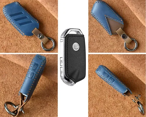 Miniatura 3 de ontto Funda de piel para llave Kia Stinger Smart Remote Protección completa, duradera con llavero azul (1 funda para llavero y 1 llavero), Azul