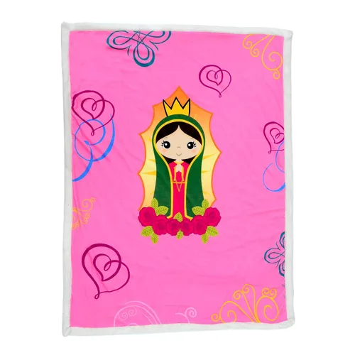 Linzy 62312 - Manta doble de felpa para bebé, Virgen María, Nuestra Señora de Guadalupe, manta doble súper suave para bebé (50 x 40 pulgadas), rosa,