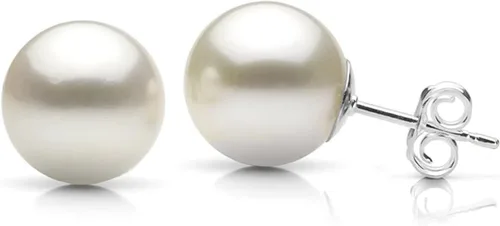 Miniatura 3 de Colgante de oro blanco de 14 quilates de perlas cultivadas Akoya japonesa blanca de 0.315-0.335 in y aretes a juego, 18 pulgadas
