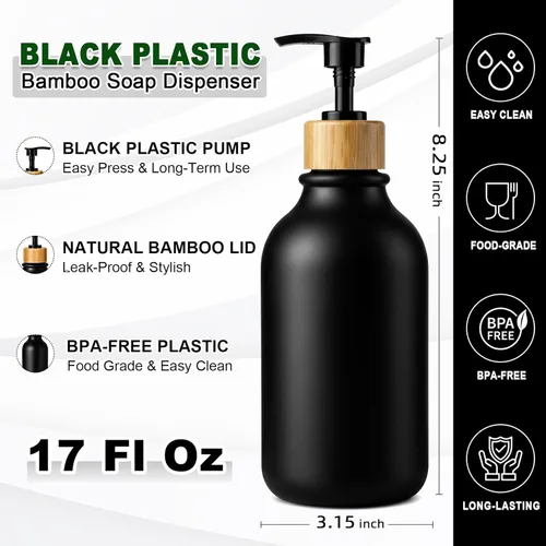Miniatura 2 de Dispensador de Jabón de Mano Kasunting para Baño, Dispensador de Jabón para Cocina Negro, Juego de Dispensadores de Jabón de Mano y Platos de 17 Fl