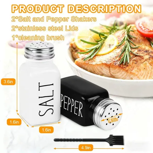Miniatura 2 de Juego de salero y pimentero, juego de salero de cristal blanco y negro con tapas de acero inoxidable, salero y pimentero de granja para cocinar