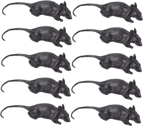 MERRYHAPY Juego de 10 piezas de simulación de ratón, de plástico negro, decoración realista de goma suave aterradora para casas encantadas y fiestas