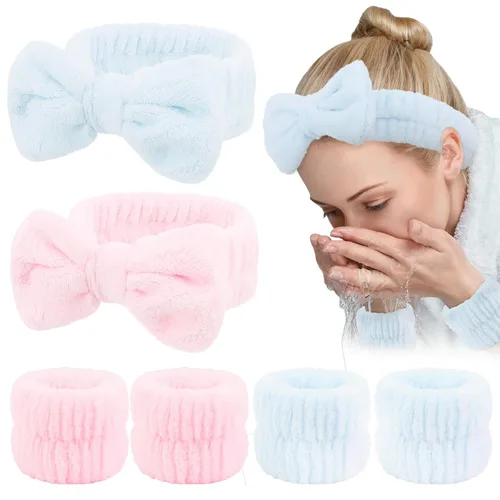 Miniatura 11 de WHAVEL Juego de 6 diademas y pulseras de spa, cintillo de lavado facial, muñequeras para lavar la cara, maquillaje, cuidado de la piel, banda