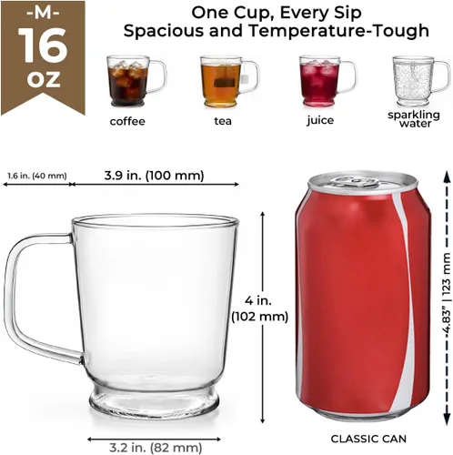 Miniatura 4 de Aquach Taza de vidrio transparente de 16 onzas – Taza de café de vidrio borosilicato, taza de té grande para bebidas calientes y frías, tazas