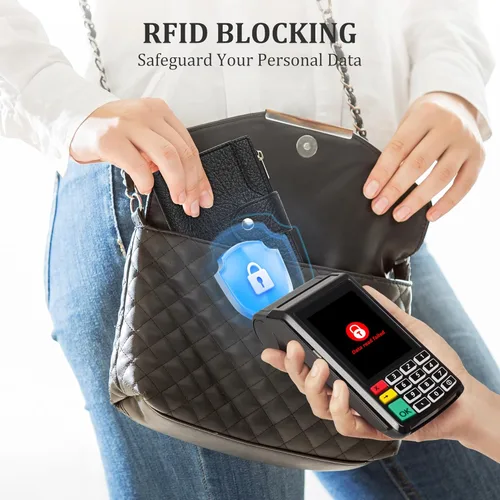 Miniatura 3 de Airkit Billetera pequeña plegable para mujer, con bloqueo RFID, tarjetero con cremallera, cartera de viaje con bolsillo para monedas, color negro