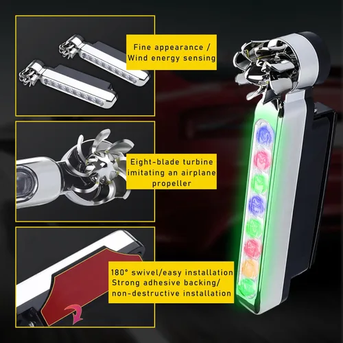 Miniatura 3 de Dickno 2 piezas de luces para vehículos con energía eólica, 8 LED impermeables para automóvil con energía eólica para uso diurno, luces LED diurnas