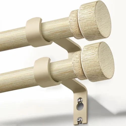 Miniatura 10 de Lootkell Barras de cortina de madera para ventanas de 66 a 120 pulgadas de diámetro, bohemio, decorativo, resistente, largo, ajustable, con diseño