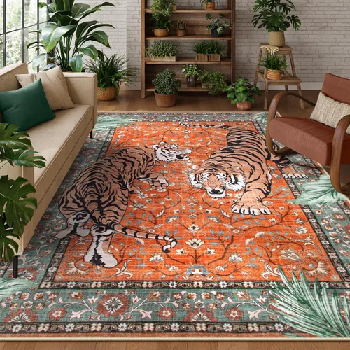 Miniatura 13 de Moynesa Alfombras Lavables de Tigre, Alfombras de Área de Entrada de 3x5, Alfombra Suave Vintage Antideslizante para Sala de Estar, Tapete
