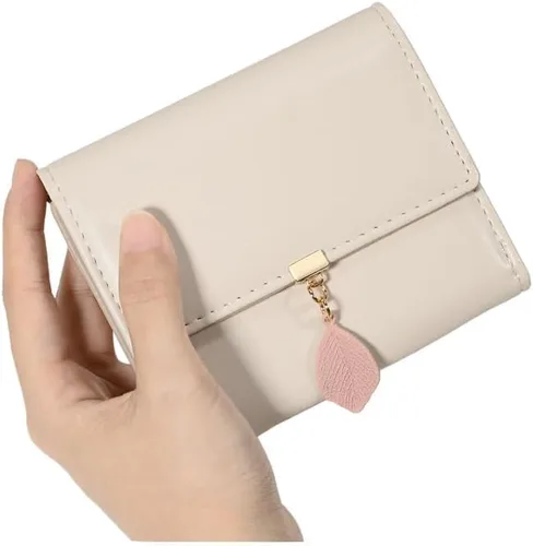 Miniatura 60 de UTO - Cartera pequeña RFID de piel sintética con dije de hoja, cierre de cremallera y tarjetero.