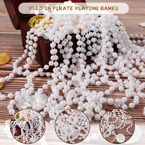 Miniatura 5 de Paquete de 36 collares largos de perlas falsas, joyería de disfraz a granel para mujer, perlas blancas de los años 20, collar con cuentas de perlas