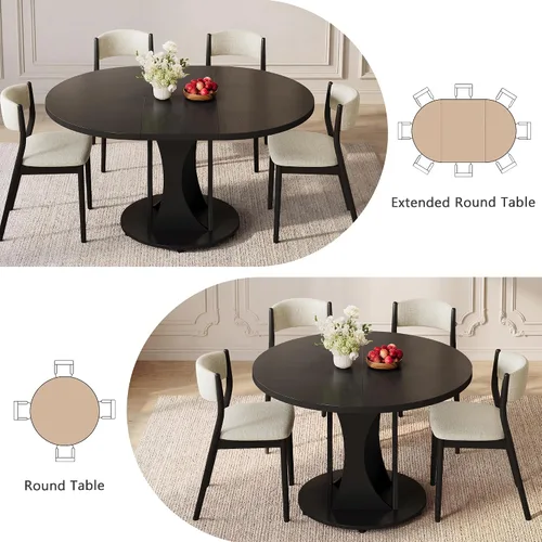 Miniatura 4 de iPormis Mesa de comedor extensible de 43 a 59 pulgadas, mesa de cocina redonda con pedestal de arcos modernos, mesa de comedor ovalada con hojas
