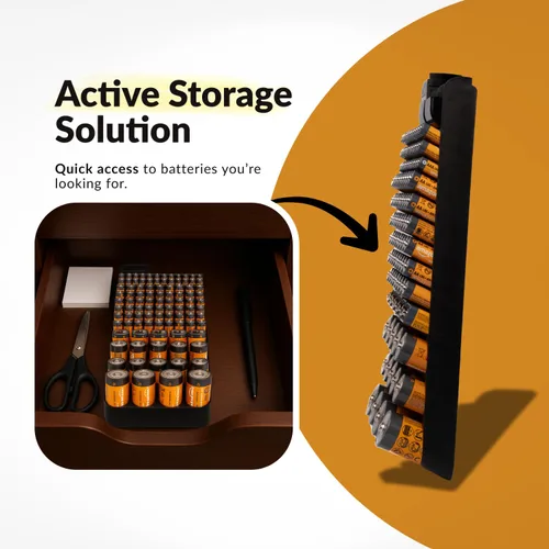 Miniatura 4 de Bee Neat Organizador de baterías y estuche de almacenamiento con probador - Caja de almacenamiento de batería para pared o cajón - Máx. 114