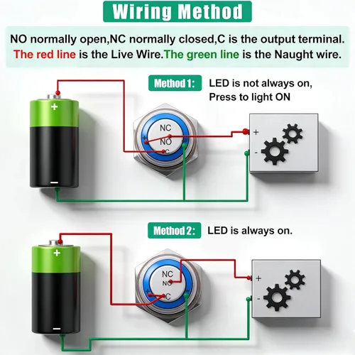 Miniatura 2 de Twidec/Interruptor de botón de presión momentáneo de bocina de altavoz de 16 mm, orificio de montaje de 5/8 pulgadas, luz LED azul de 12 V, carcasa