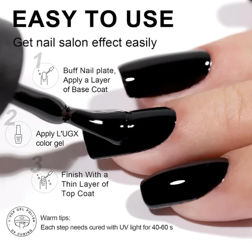 Miniatura 3 de L'UGX Esmalte de Uñas en Gel Negro Navideño 15ML (0.5 onzas líquidas) Removible Colores de Gel UV para Arte de Uñas Manicura y Pedicura DIY en Casa